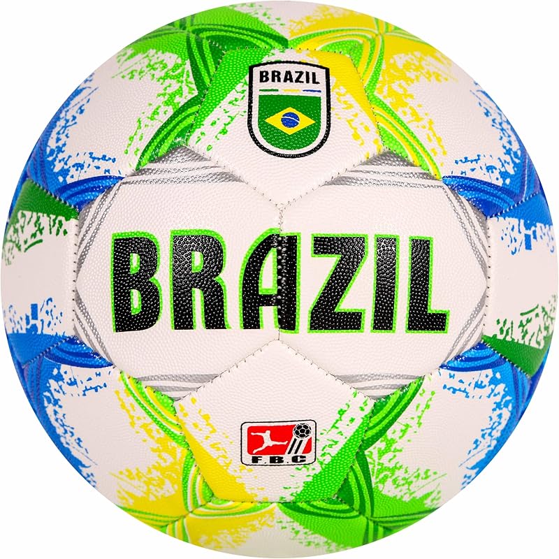 CLASICO Brazil Soccer Ball Size 5 – Premium Match Ball with Green, Yellow & Blue Accents, Durable Training Ball with Pump & Needle, Ages 14 and Up