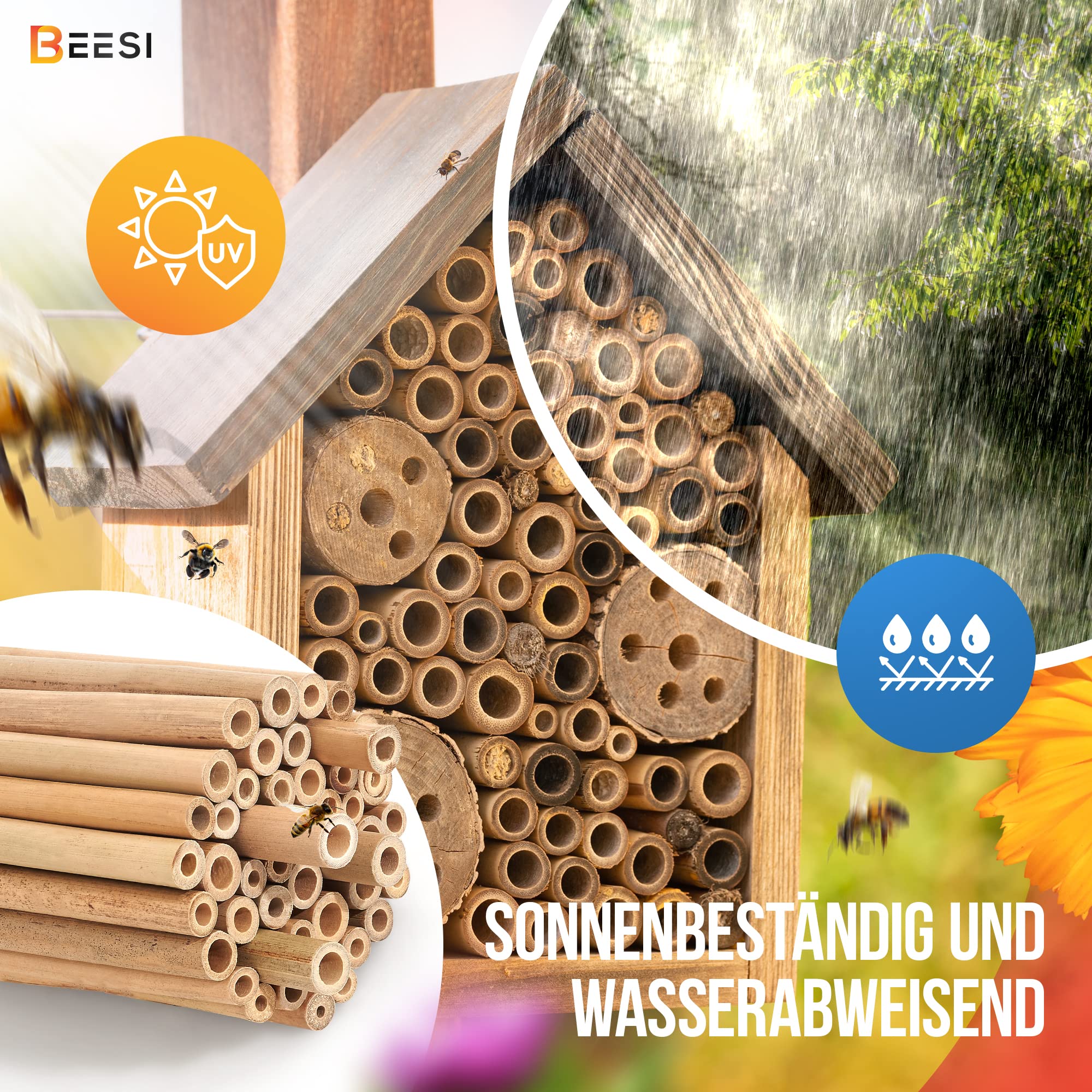 BEESI 100 tubi di bambù per hotel degli insetti, lunghezza 14 cm, in bambù per api, materiale di riempimento per api selvatiche, accessori