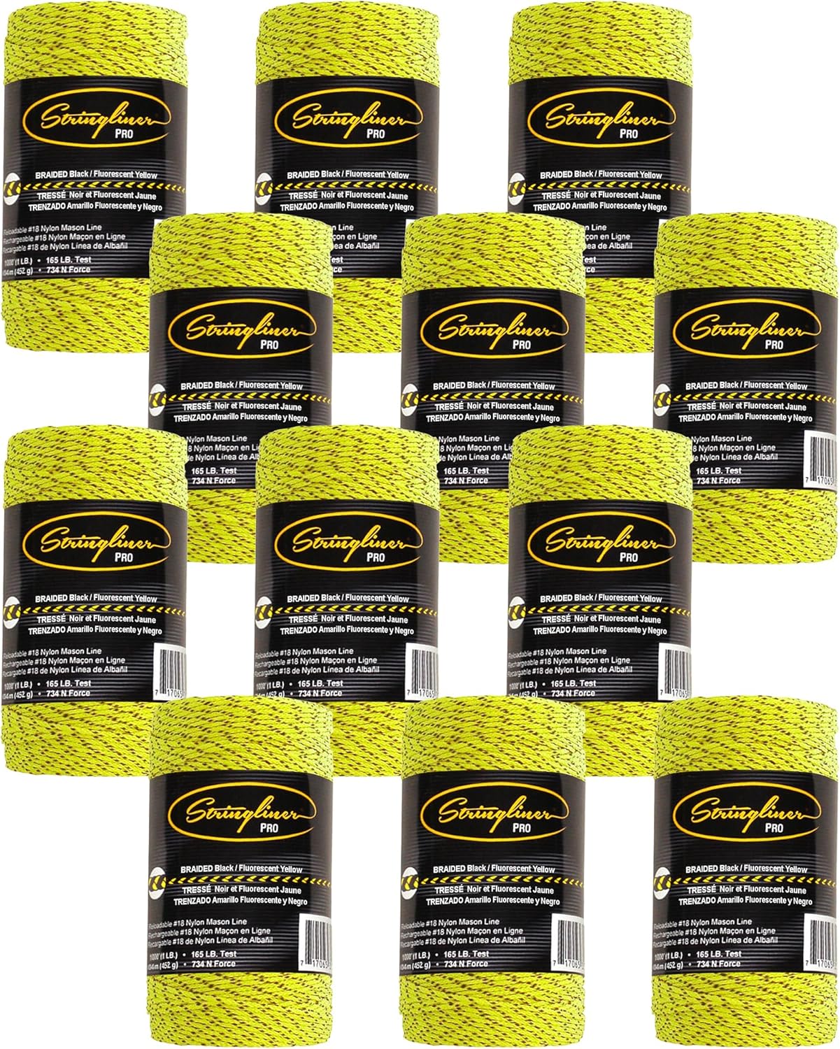35797 Bonded Mason’s Line Replacement Rolls – 1 Lb. #27 Construction Replacement Roll Braided Black/Yellow 640'. (12 Pack)