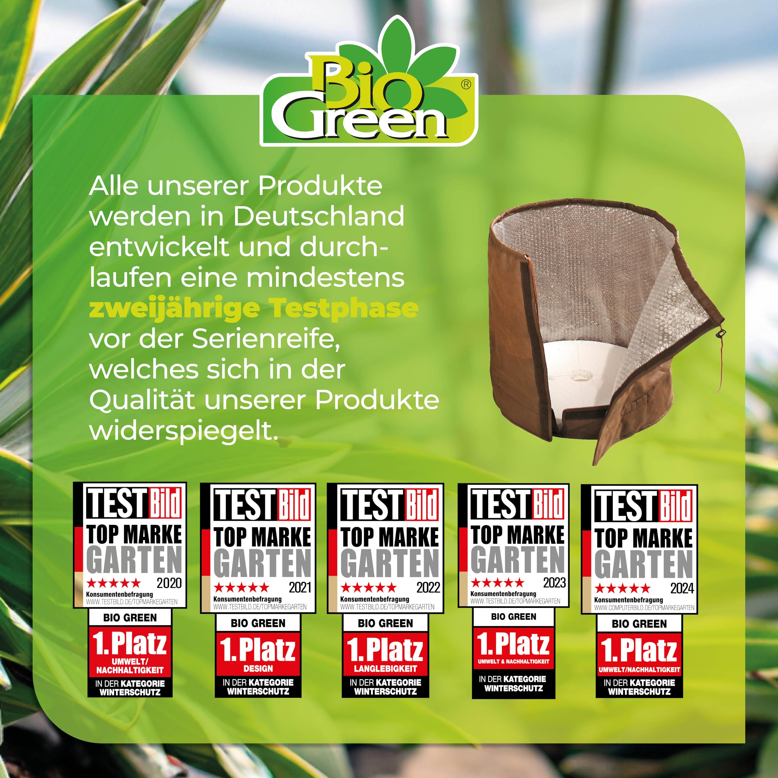 Bio Green Topfschutz XL für Pflanzgefäße | H 70 cm x Ø 65 cm | schützt vor jedem Wetter | Topfmantel aus langlebigem Micro-Vlies | Pflanztopfschutz mit dickem Isolierboden