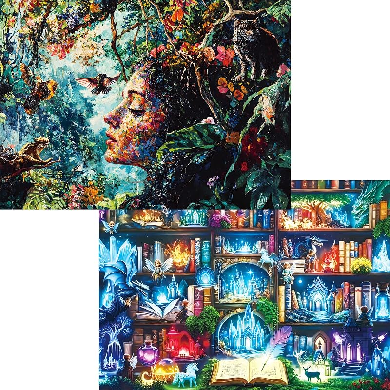 Pixlora Puzzles for Adults 1000 Pieces, 2 Pack Fantasy Jigsaw Puzzles, Magic Book Theme, 2000 piece Puzzle Challenging Puzzles for Game Night, Ideal Gift for Adults
