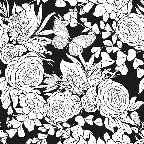 Miniatura 1 de Papel tapiz vintage floral para despegar y pegar, papel de contacto de golondrina en blanco y negro, mariposa, libélula, extraíble, impermeable,