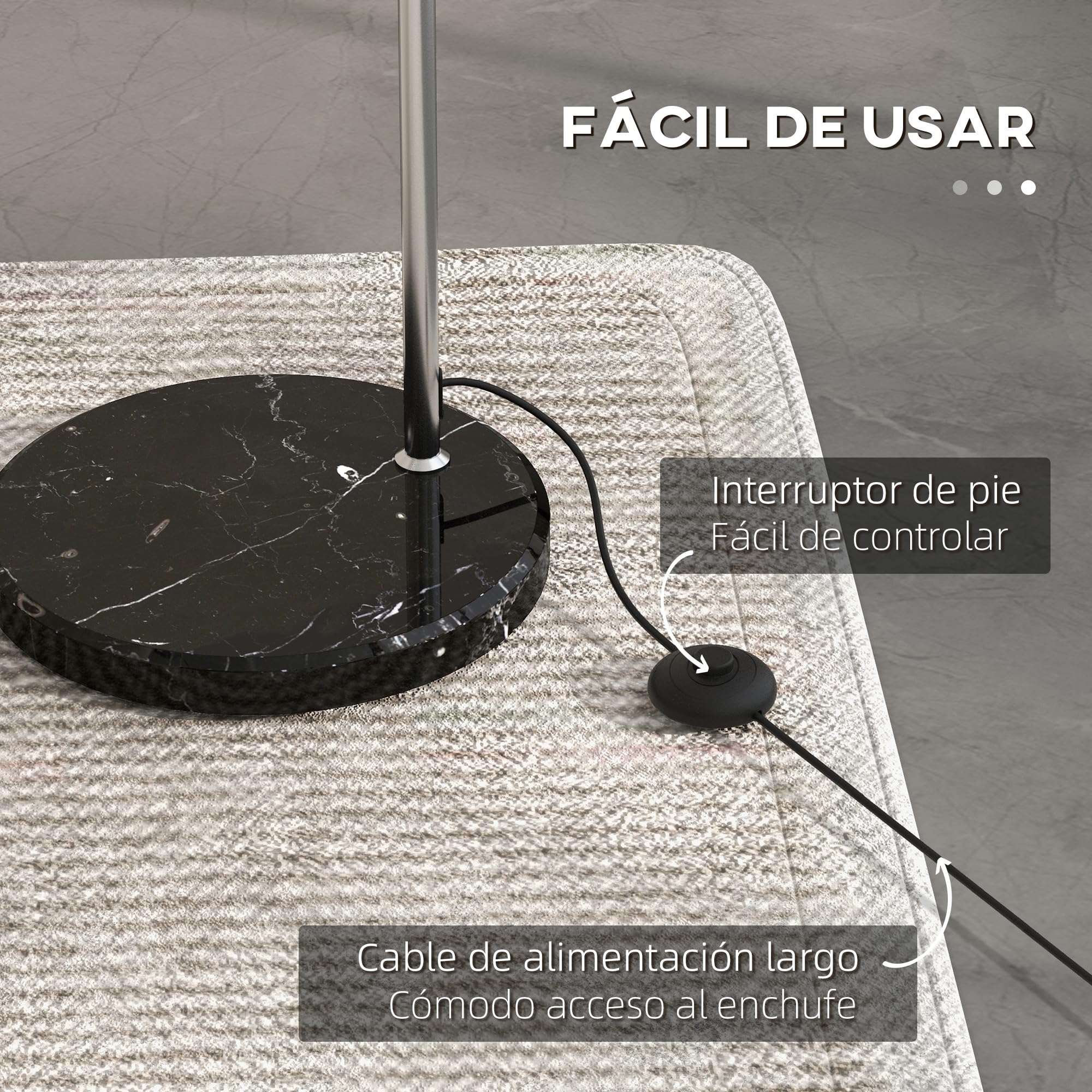 HOMCOM Lámpara de Pie Arco Moderna, Lámpara de Lectura de Pie 40 W para Bombilla E27 con Altura y Longitud Ajustable, Interruptor de Pie, para Salón, Dormitorio, Oficina, 110-115x35x170-180 cm, Plata