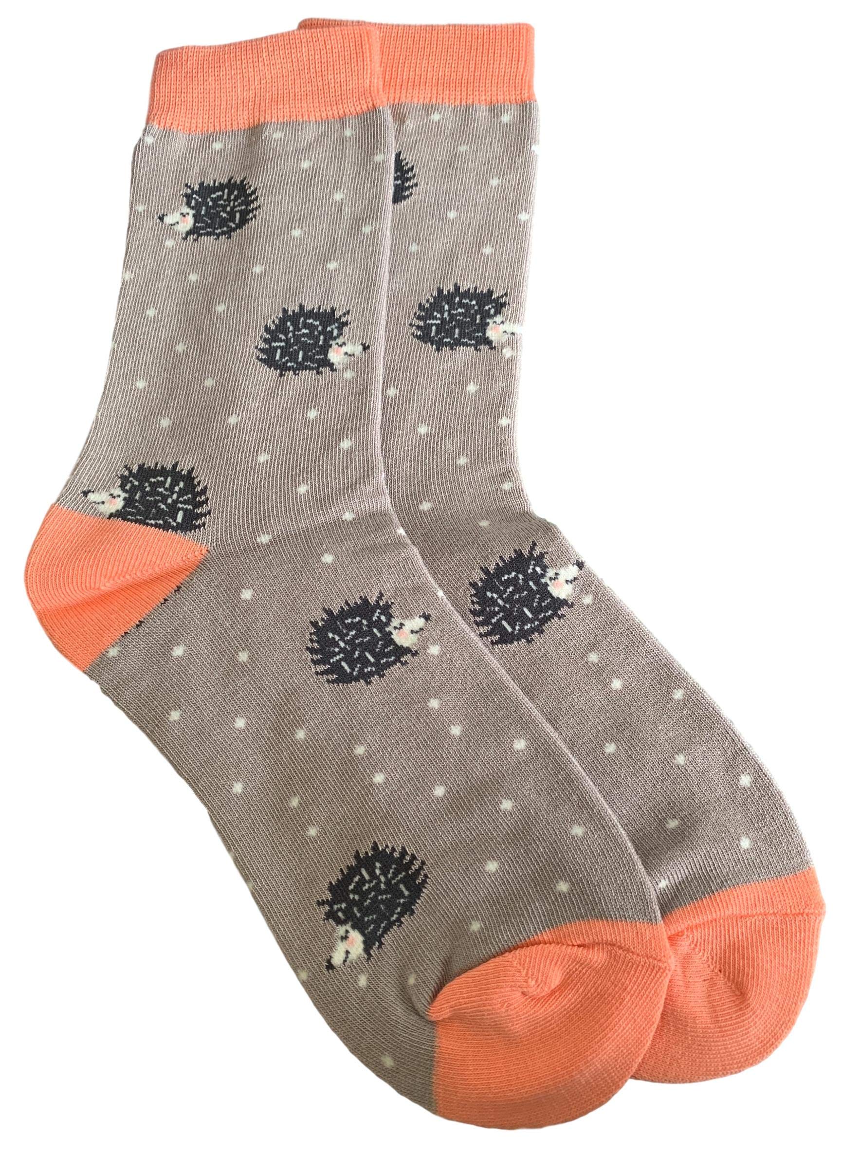 Purple Possum® Hedgehog Socks Ladies Grey Hedgehogs Cute Bamboo Cotton Blend Shoe Size 4-7