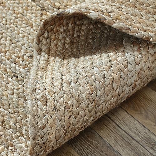 Miniatura 6 de Signature Loom Alfombra decorativa de yute hecha a mano (3 x 5 pies), alfombra de yute suave y cómoda, alfombra de yute blanco para traer una