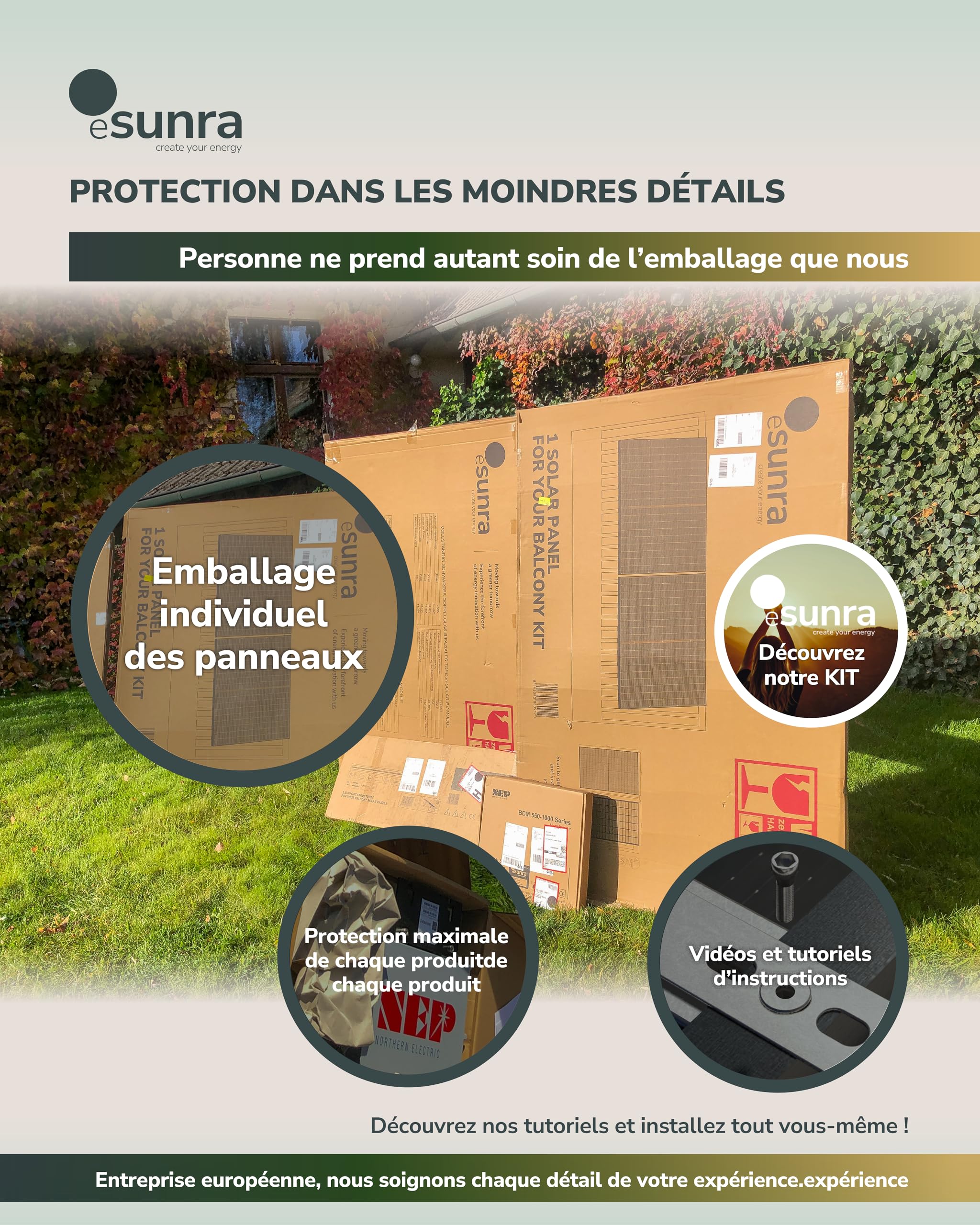 Kit solaire balcon 800W – Plug and Play – 2 panneaux solaires bifaciaux 430W – ALL BLACK – TOPCon – Micro-onduleur NEP BDM800W – Câble de 5 m – Application de surveillance
