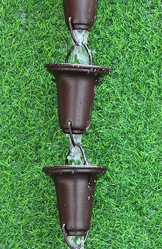 KAM Home - Copas acampanadas Cadena de lluvia de 8.5 pies (bronce) con adaptador de canalón de perno de latón para instalación de cadena de lluvia,