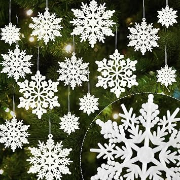 Christmas Snowflake Decorations Indoor, 36pcs White Flocked Christmas Snowflake Ornaments, Hanging Velvet Snow Flakes for Xmas Tree Decoration Winter Wonderland Party Baby Shower Holiday Home Decor