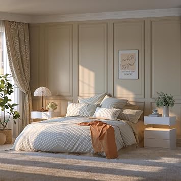 Cubehom LED Bedside Table, White Nightstand with 3 Drawers, Modern Bedside Cabinet with LED Lighting for Bedroom Storage