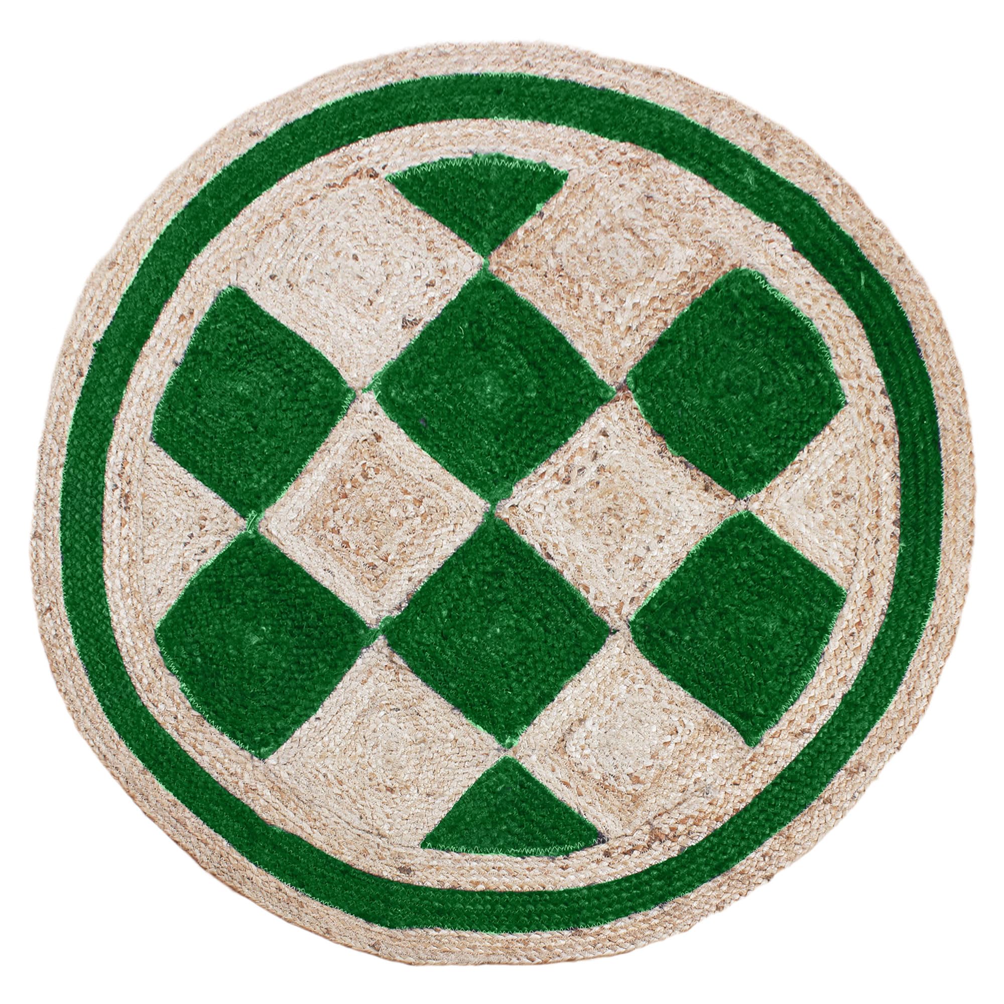 Tapis en jute circulaire 1,5m Natural Collection bicolore beige et vert