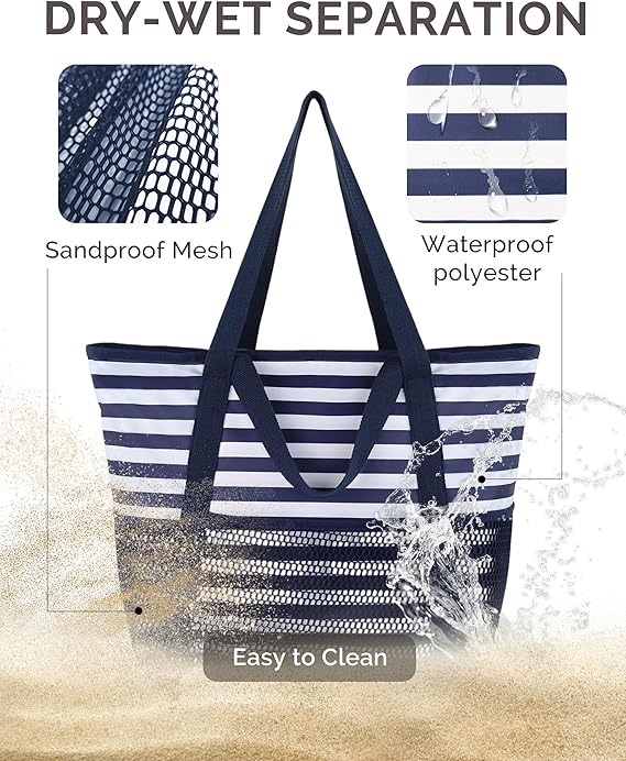 ONCCI Strandtas voor Dames, XXL Familie Mesh Strandtas, Shopper Dames, Winkeltas voor Strand, Reizen, Winkelen, Picknick en Dagelijks Gebruik, roze, XXL