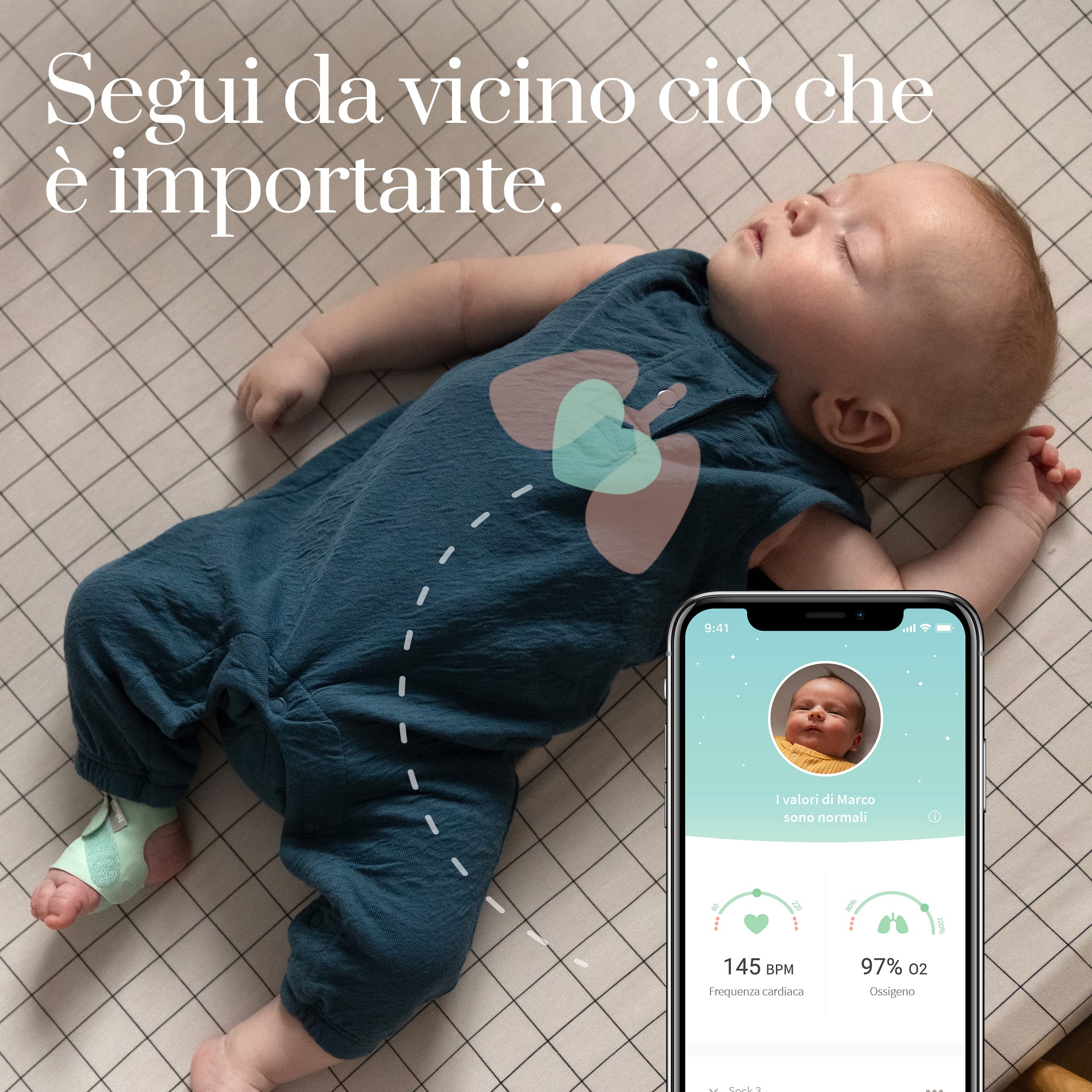 Baby monitor Smart Sock 3 di Owlet con misurazione dei valori di ossigeno e frequenza cardiaca