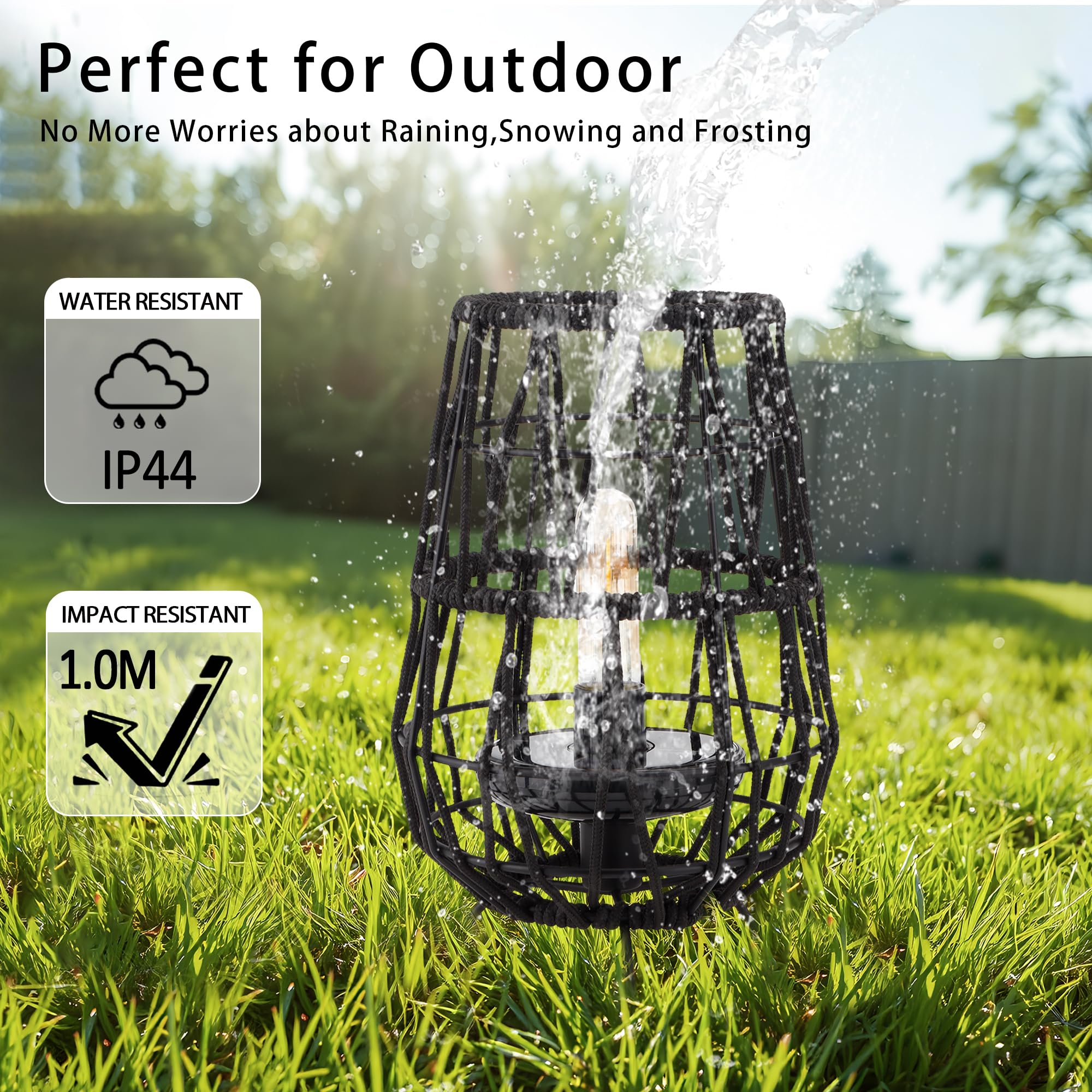 TRIROCKS Solarleuchten für den Garten, 2 Pack 30cm hohe Solarlaternen mit Olefin-Seil, wasserfeste Solar-Gartendekoration, kabellose Tischlampe für Terrasse, Rasen, Hof, Außendekoration (Schwarz)