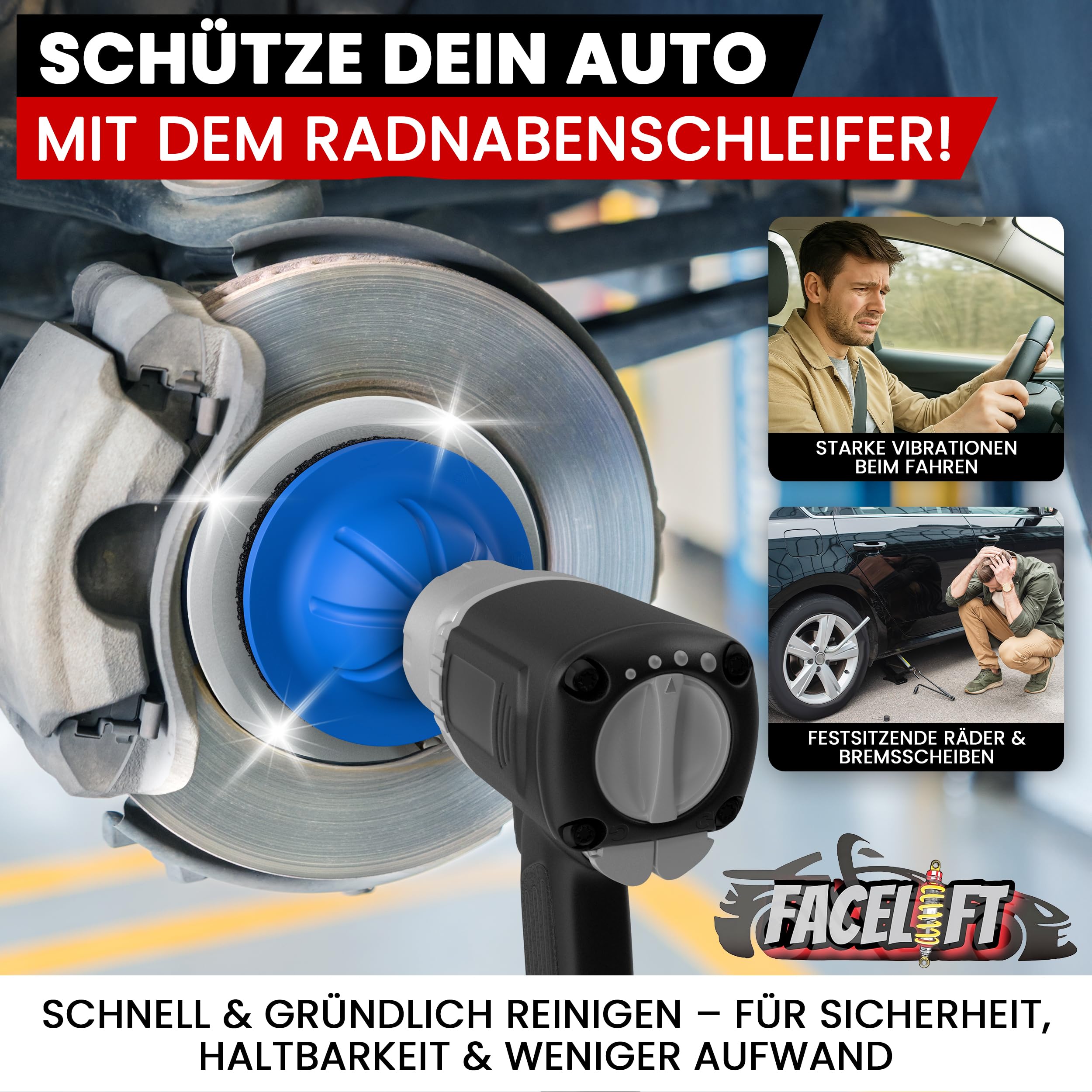 FACELIFT Radnabenschleifer Ø150mm – inkl. Schleifpad, Adapter & Tasche – für saubere Radaufnahme & festen Felgensitz – ideal beim Radwechsel am Auto oder Werkstatt (3x Schleifpad, 150mm, 20, Mittel)