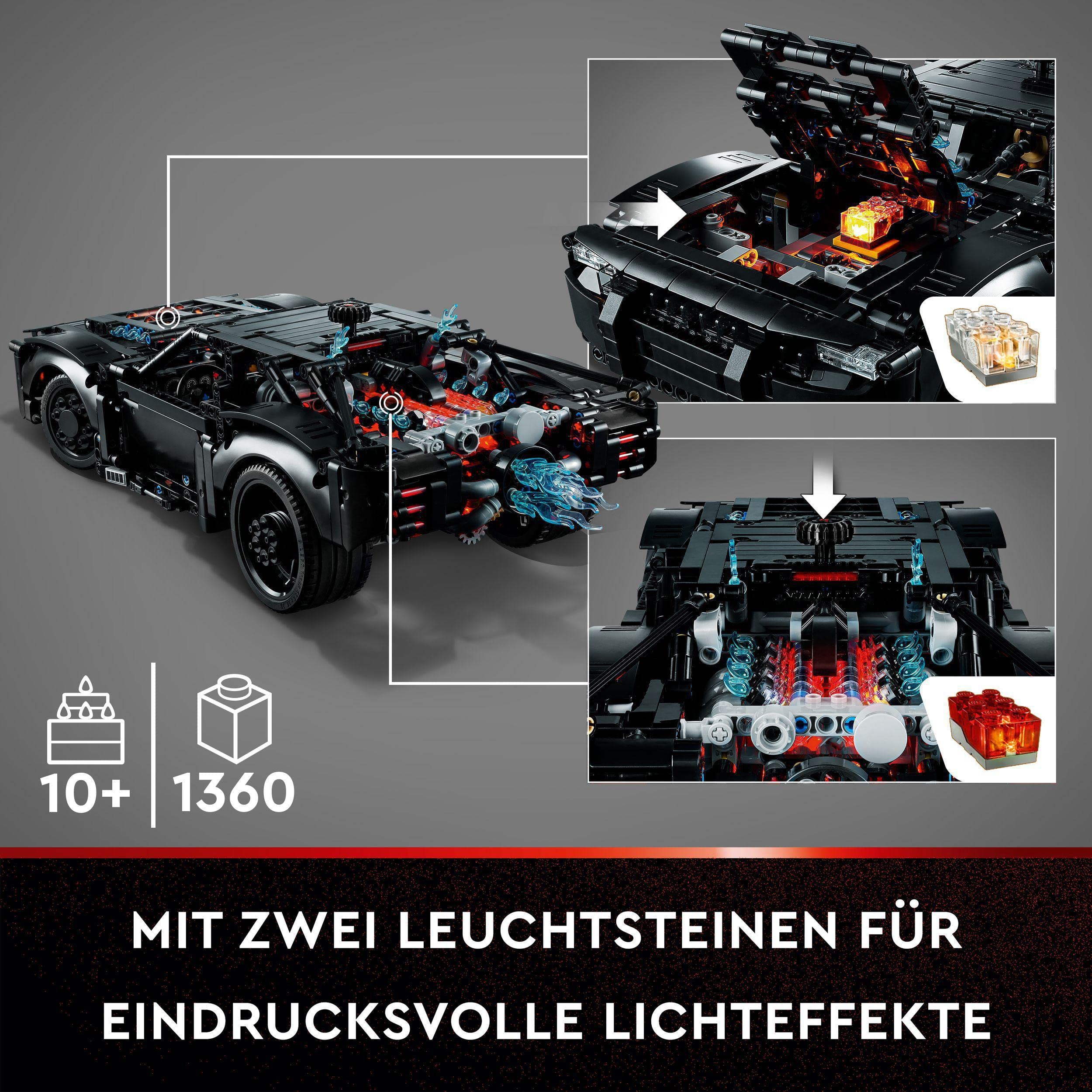 LEGO 42127 Technic BATMANS BATMOBIL Spielzeugauto, Modellauto-Bausatz aus dem Batman-Film von 2022 mit Leuchtsteinen, Auto-Spielzeug für Kinder und Jugendliche, Geschenk für Fans des Films