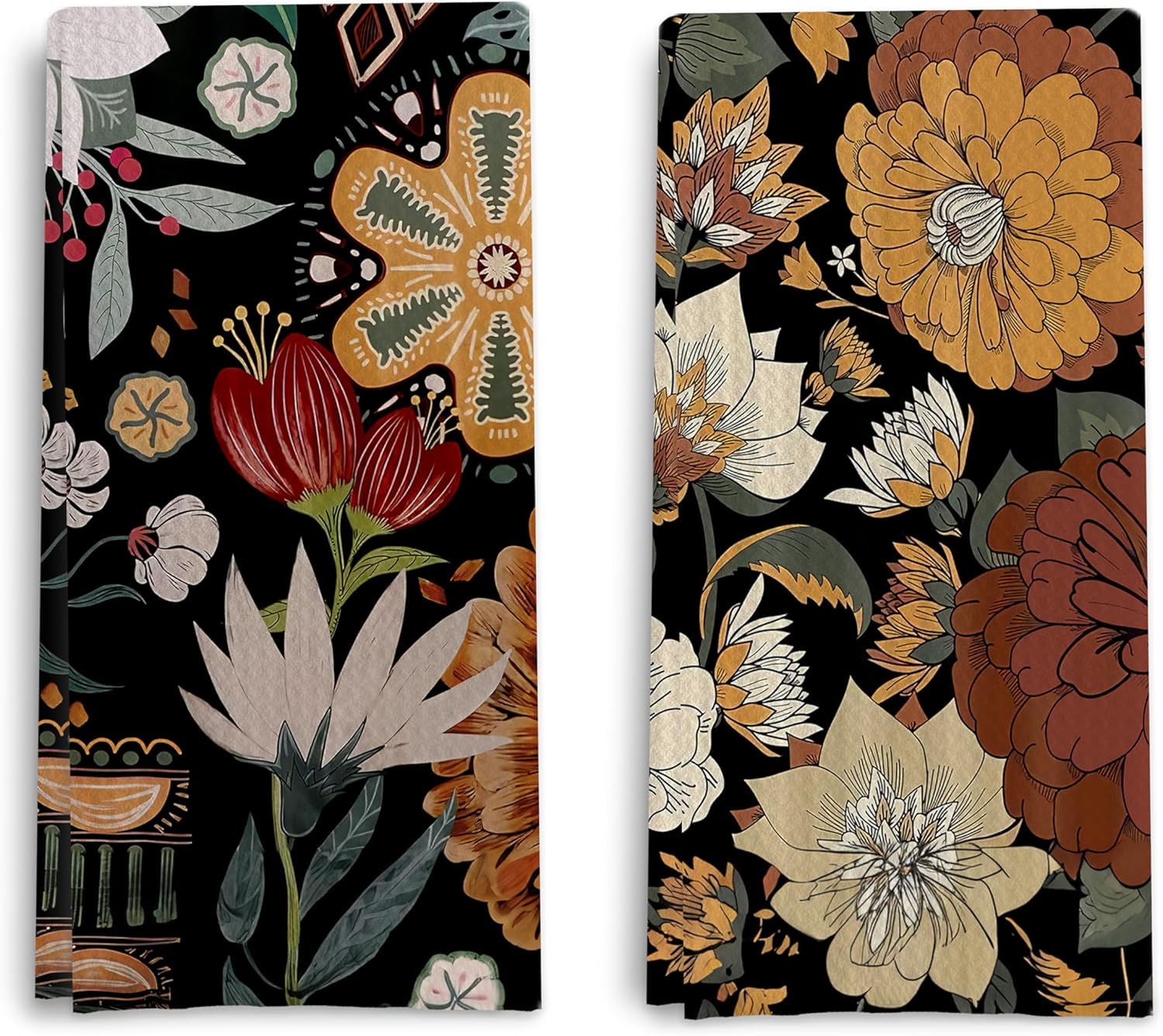 Abstract Floral Kitchen Dish Towels - Vintage Waffle Weave Kitchen Towels, Retro Flower Waffle Weave Decorative Kitchen Towels, Boho Hand Towels for Bathroom (16��24 Inches)