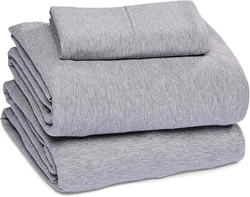 Tienda Basics Juego de sábanas de jersey jaspeado, individual, gris claro, paquete de 4