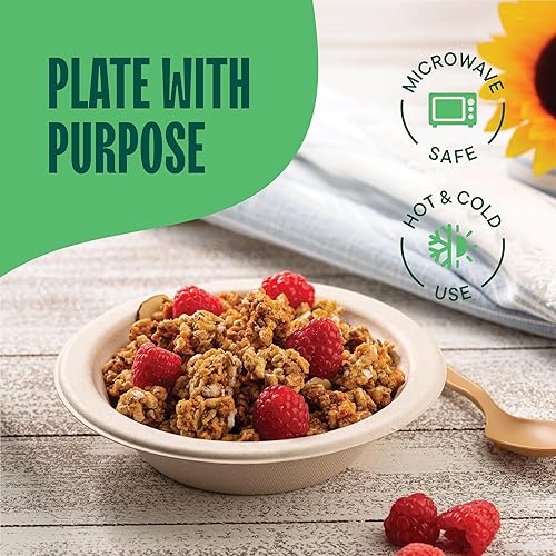 Miniatura 10 de Platos de papel 100% compostables de 7 pulgadas 1000 unidades platos de postre resistentes  Bagazo de color marrón natural sin blanquear  Platos de