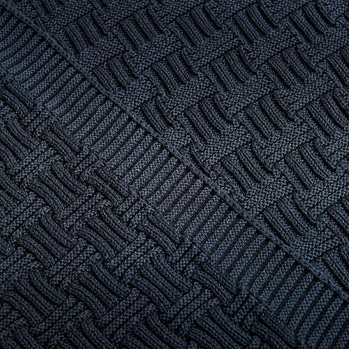 Miniatura 5 de Longhui bedding - Manta grande de punto trenzado 100% algodón azul marino con bolsa de lavado adicional para sofá cama  60 x 80 pulgadas, 3.4 LB,