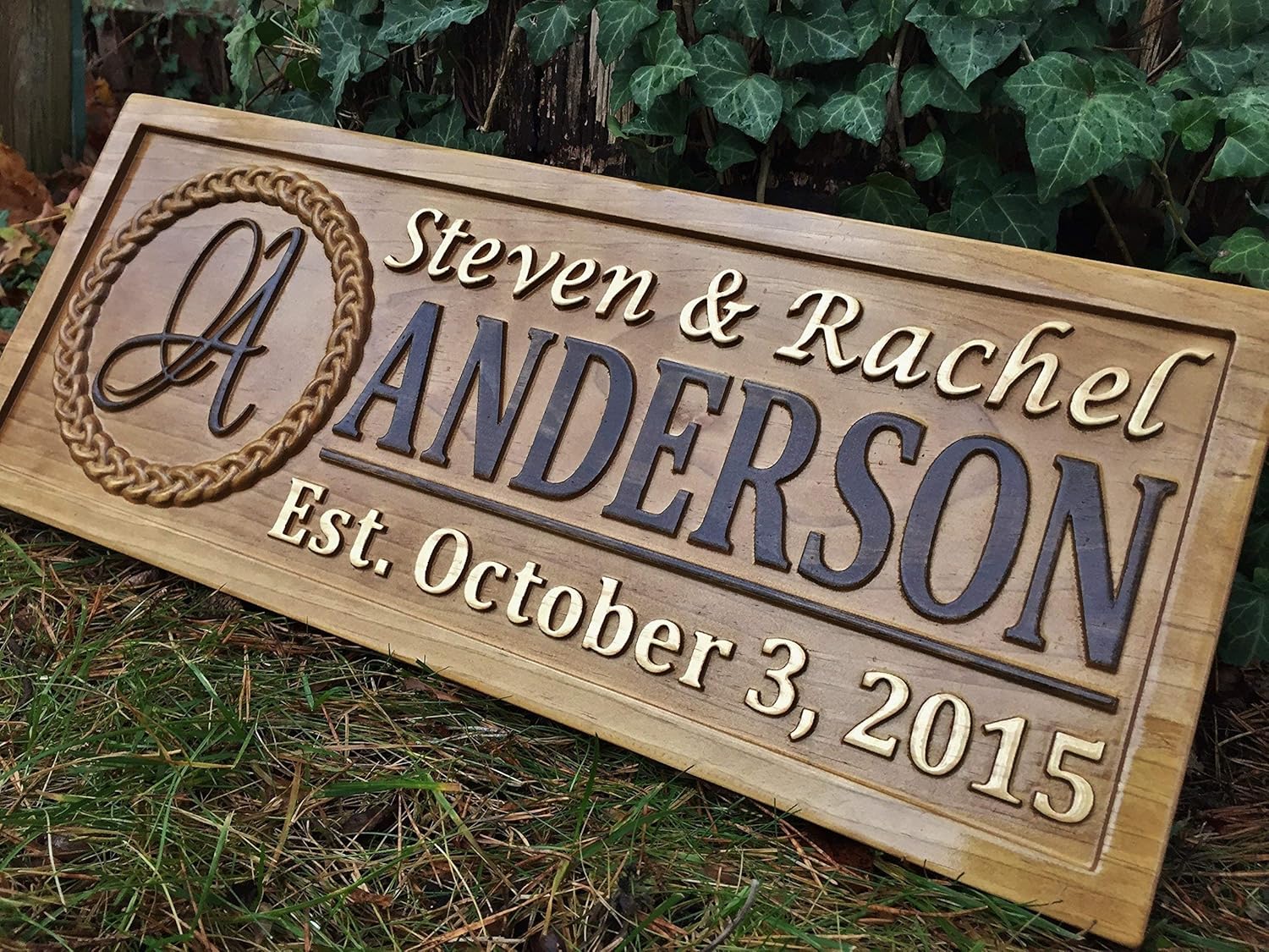 Personalized Wedding Gift Last Name Established Sign – Custom Family Name Carved Wooden Sign, 3D Wood Wall Decor