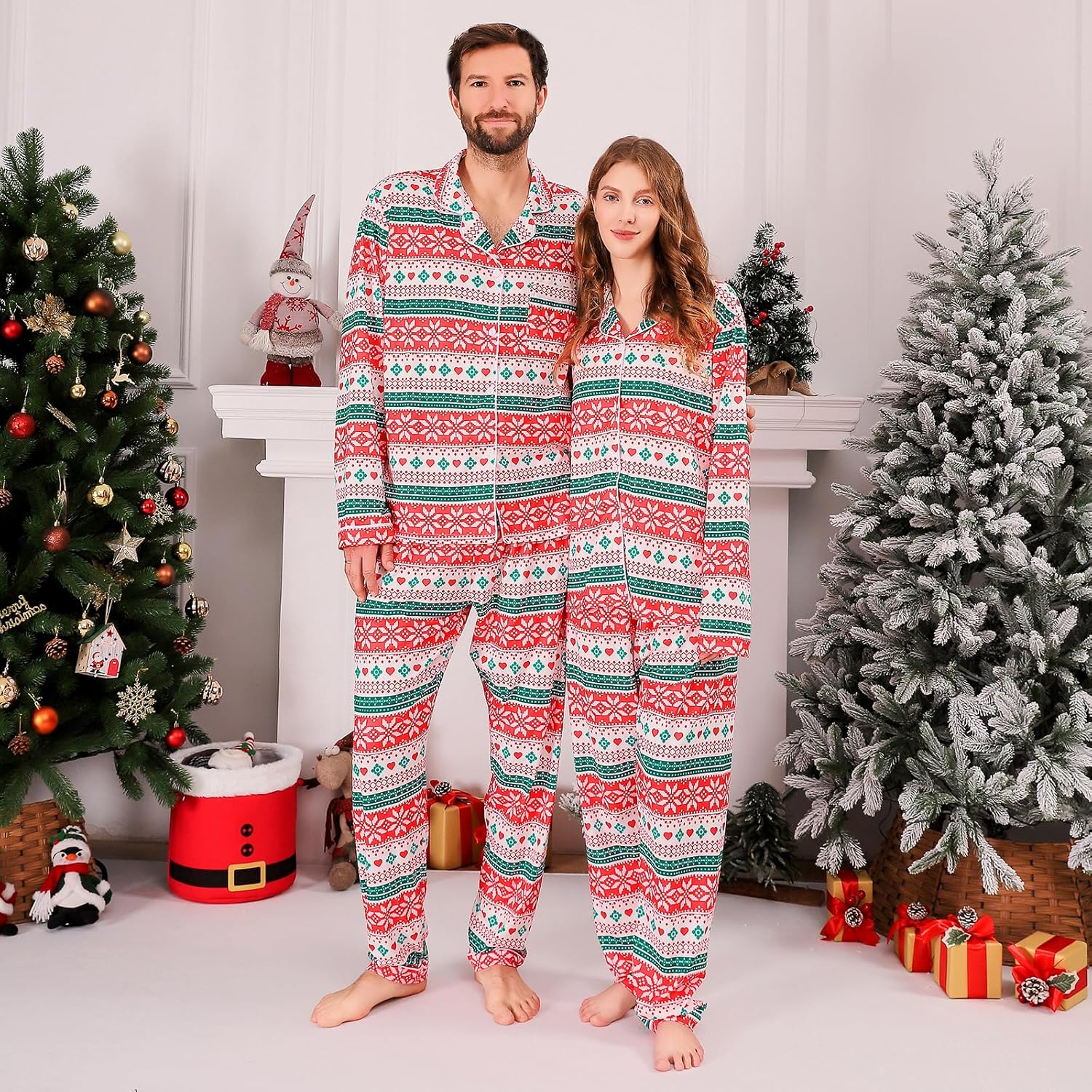 ANGELGGH Family Christmas PJs Matching Sets 2 Pcs Festival Party Pajamas Holiday Warm Sleepwear Couples Button Loungewear - Image 6