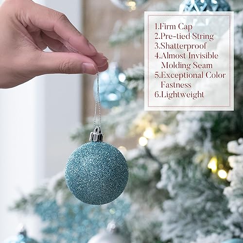 Vista 5 de Valery Madelyn Christmas Tree Decorations Ornament Set, 50ct 2.36 Inches Light Blue Silver Shatterproof Christmas Ball Ornaments Hanging Xmas Azul