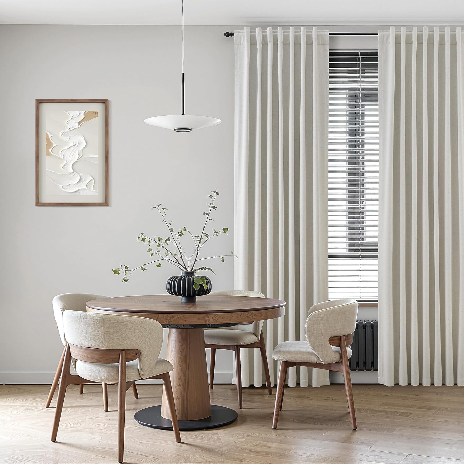 Nanspring 100% Blackout Linen Curtains 96 Inches Long Natural Black Out Curtain 2 Panels Set for Bedroom Living Room Back Tab Thermal Insulated Linen Drapes Room Darkening W50 X L96 Cream Ivory