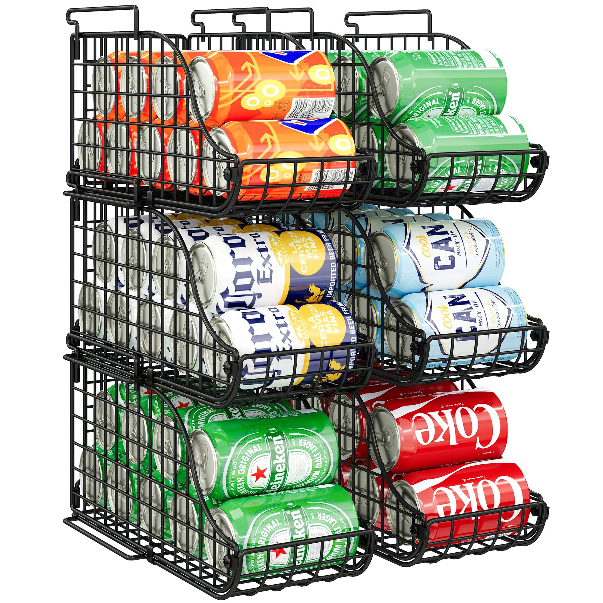 Paquete de 6 organizadores de almacenamiento de latas, organizador apilable de alimentos enlatados de cocina con asas, organizador de latas para despensa, armario de encimera, dispensador