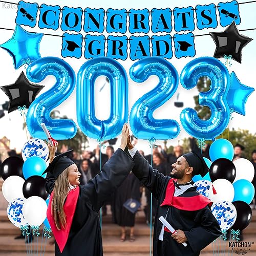 Miniatura 6 de KatchOn, Juego de globos azules 2023 de 40 pulgadas, paquete de 43, pancarta de graduación de felicitaciones, globos de graduación 2023 azules,