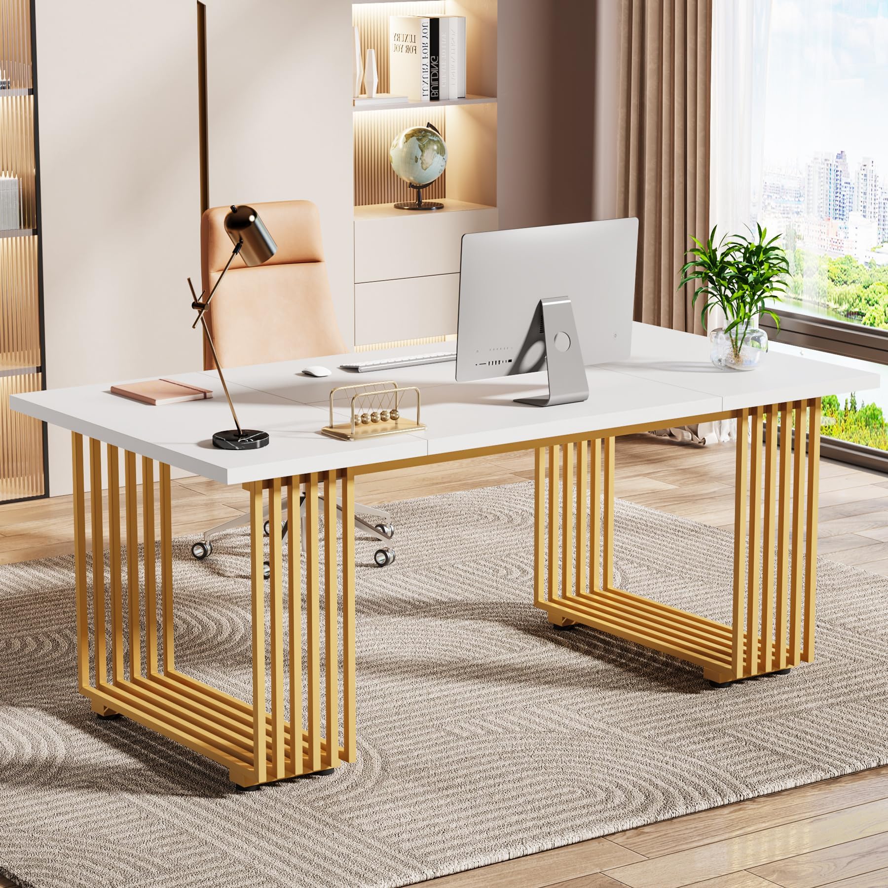 Amazon.com: ZURI Harrison White Executive Desk : Home & Kitchen