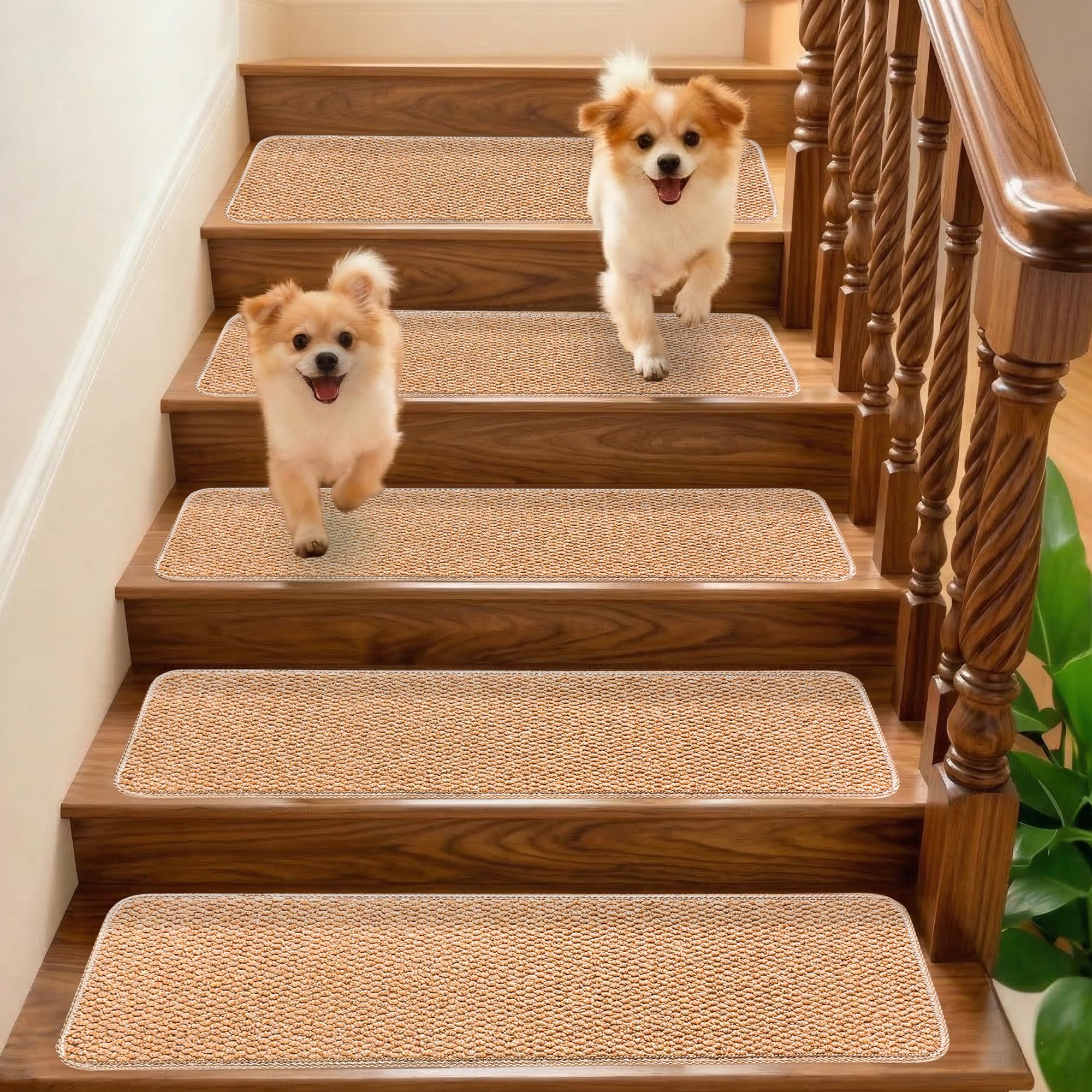 DONJOP 9.5x36 Inch Stair Treads for Wooden Steps Indoor(15-Pack) – Non Slip Adhesive Peel and Stick Carpet Stair Treads, Washable & Reusable Stair
