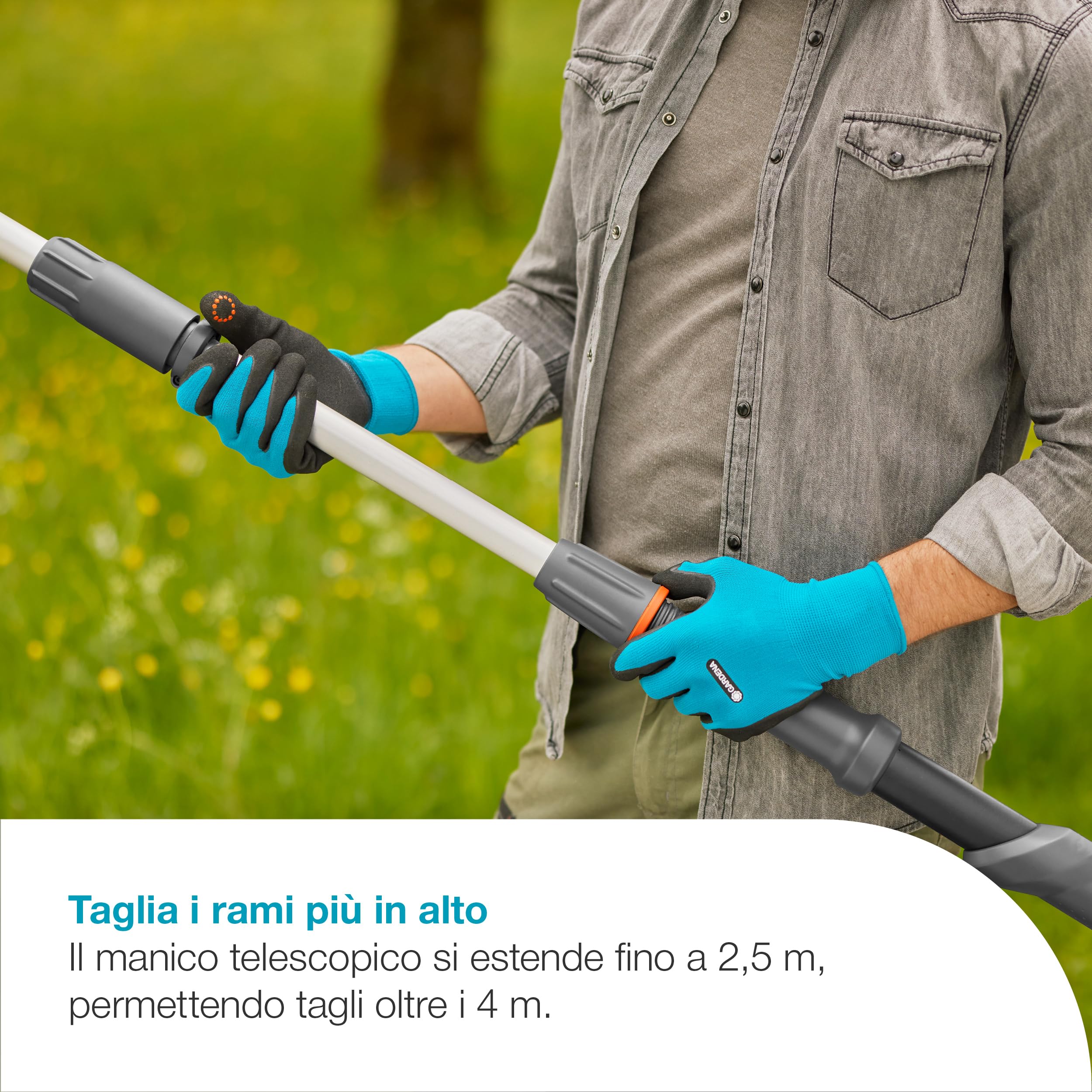 Gardena Troncarami Telescopico A Batteria HighCut 250/18V P4A Set Pronto all'Uso: Telescopico, Fino a 4 m di Distanza, Lame in Acciaio, Testa Girevole, Senza Fili (14774-20)