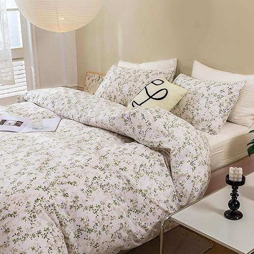 Miniatura 6 de ECOCOTT Funda de edredón tamaño King  Juego de funda de edredón con diseño floral botánico de hojas verdes, súper suave, con cierre de cremallera, 4
