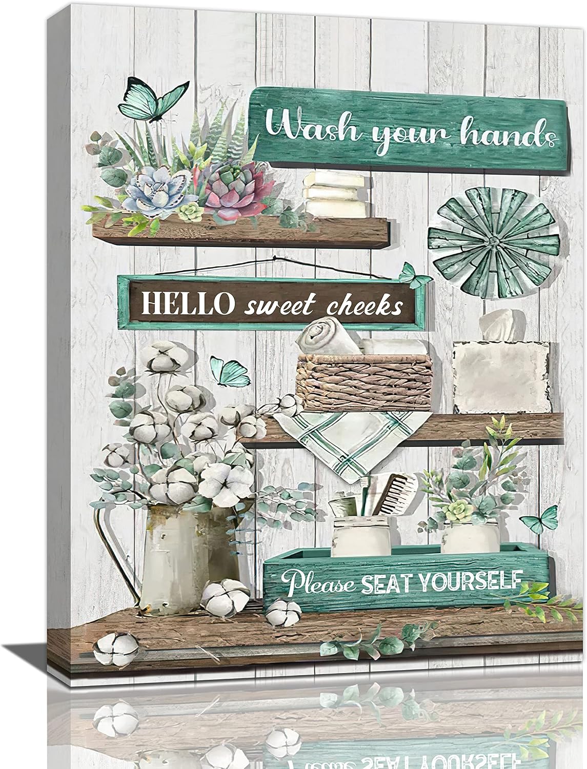 Amazon.com: Teal Farmhouse Bathroom Decor Wall Art Rustic Flower ...