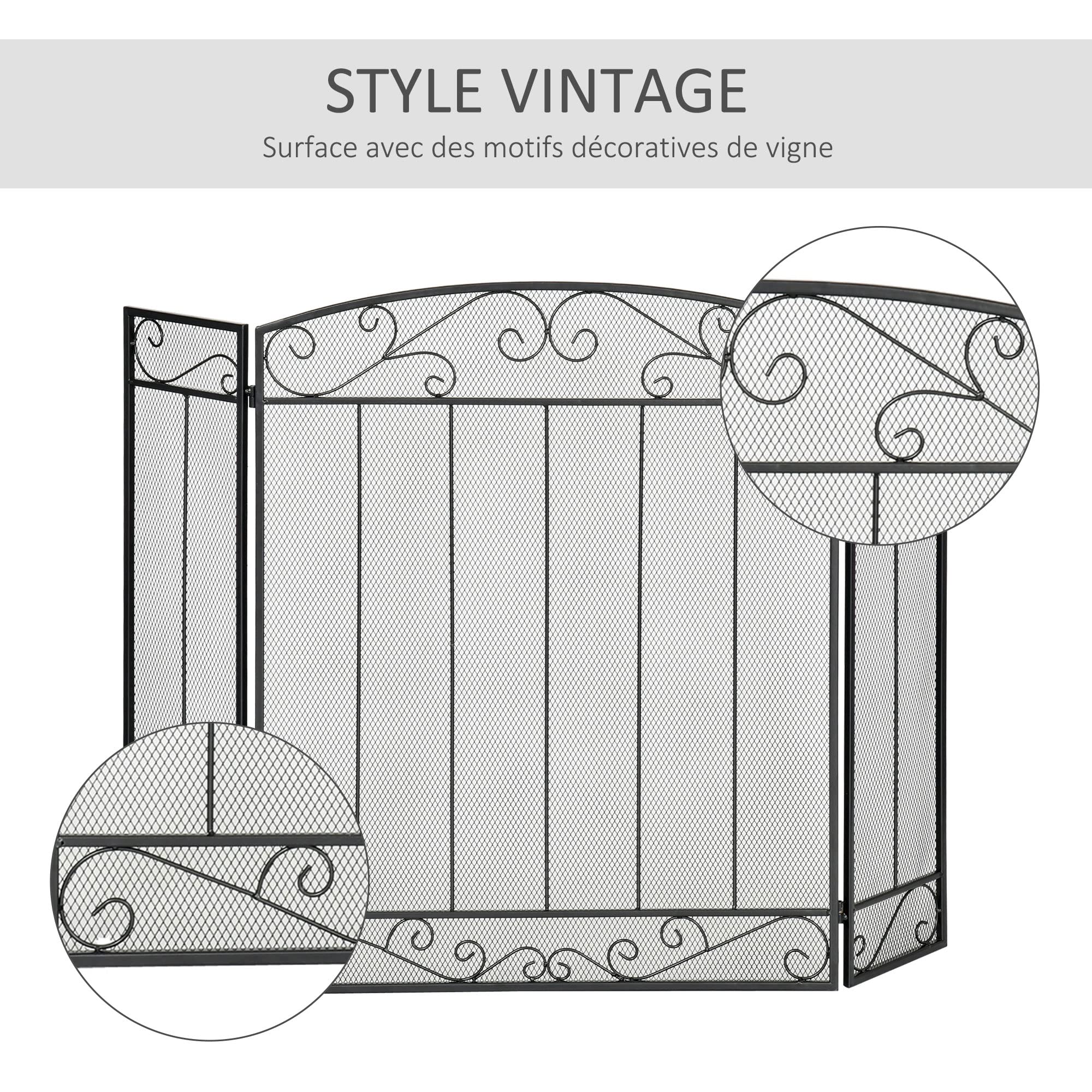 HOMCOM Grille de Protection pour cheminée - 3 Volets Pliables