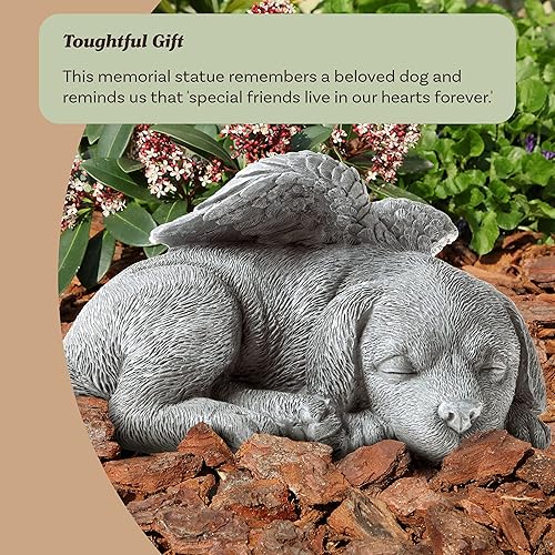 Miniatura 3 de Pure Garden - Escultura de recuerdo para tumbas para honrar a una mascota apreciada. Escultura de perro durmiendo, ángel, figurilla en piedra.