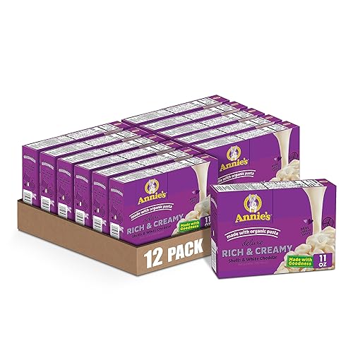 Annies Real White Cheddar Shells Deluxe - Macarrones y queso ricos y cremosos con pasta orgánica cena de macarrones y queso para niños 11 onzas