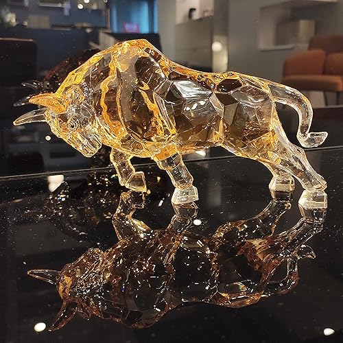 Miniatura 5 de FengShui Wall Street - Estatua de toro de acrílico para pared, escultura de toro en casa, oficina, escritorio, adorno decorativo de 8.7 pulgadas de