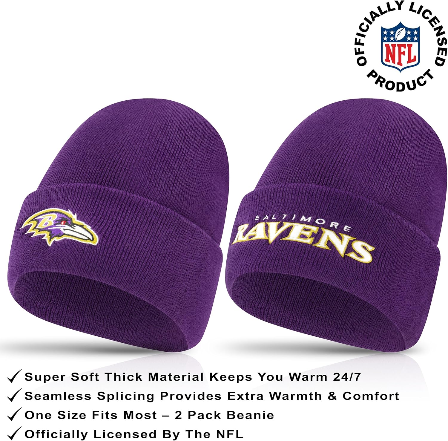 Ultra Game Youth NFL Official 2 Pack Super Soft Winter Beanie Knit Hats with Warm Touch Screen Gloves - Boys & Girls - Image 2