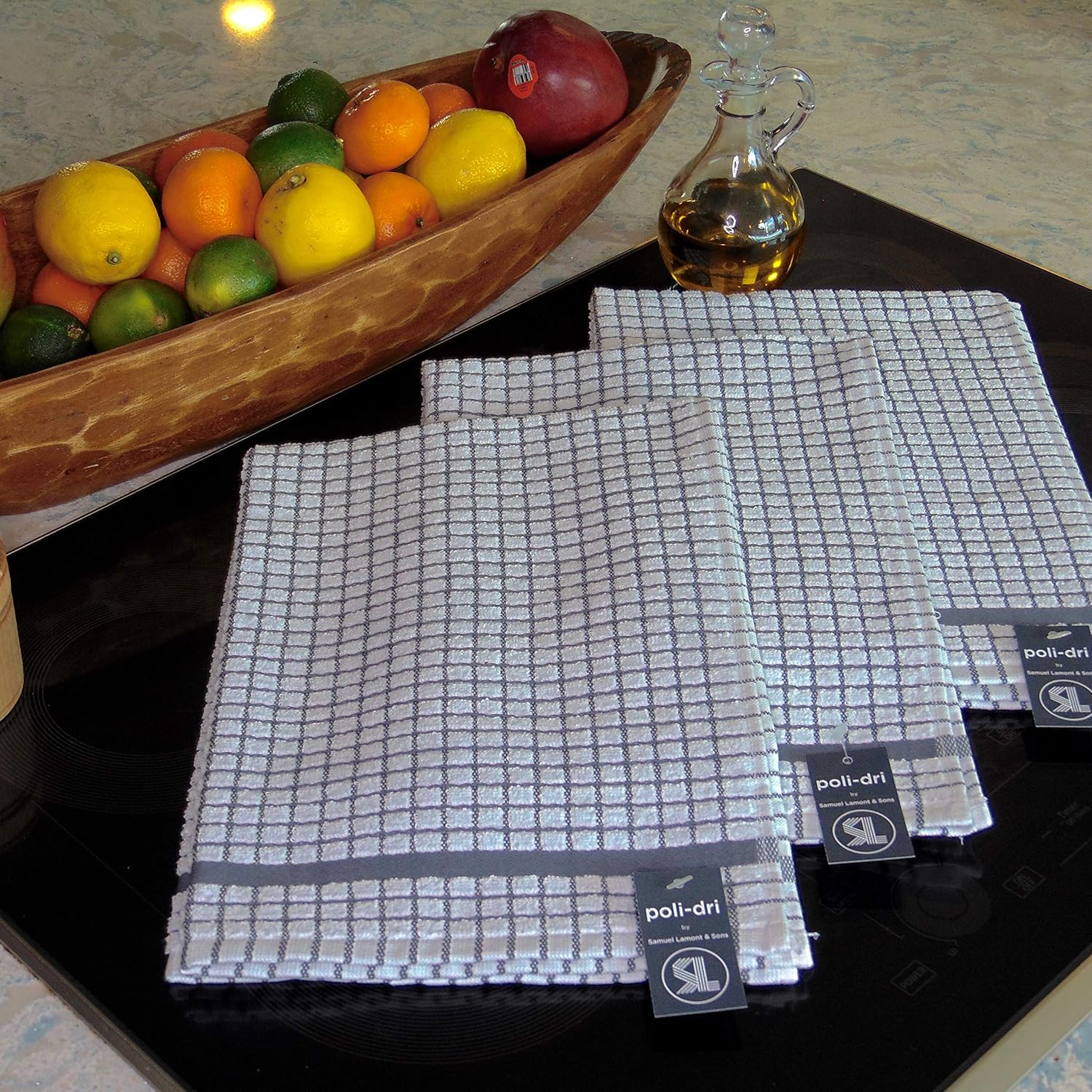 poli-dri Kitchen Tea Towels by Samuel Lamont and Sons (Charcoal, 3 Pack)
