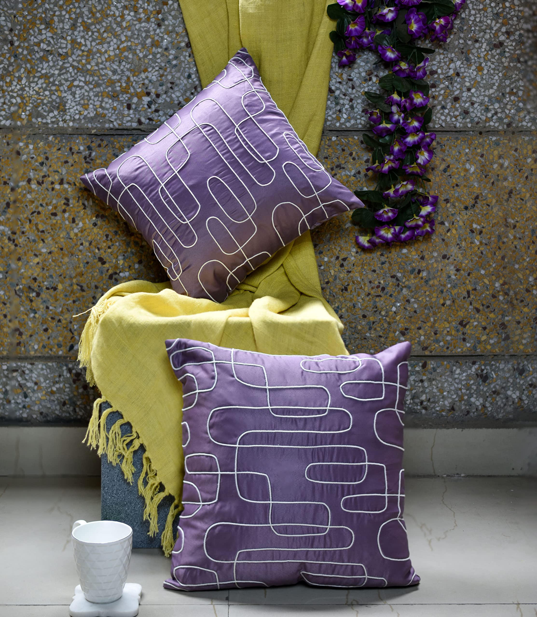 aRDENMEADSet of 2 Cushion Covers. Decorative Throw Cushion Covers 16 inch x 16 inch Set of 2 for Your Sofa,Living Room (Color:Purple)