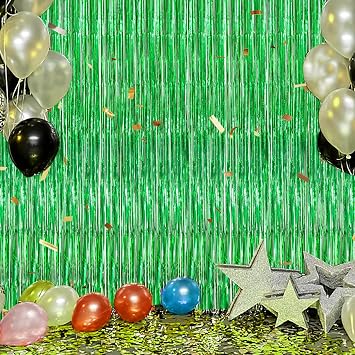 2-Pack Tinsel Fringe Curtain, 3.2ft x 6.5ft Pastel Foil Door & Party Background Decoration | Hanging Metallic Streamers for Christmas, Birthday & Parties,Halloween, New Year Decor (Green)