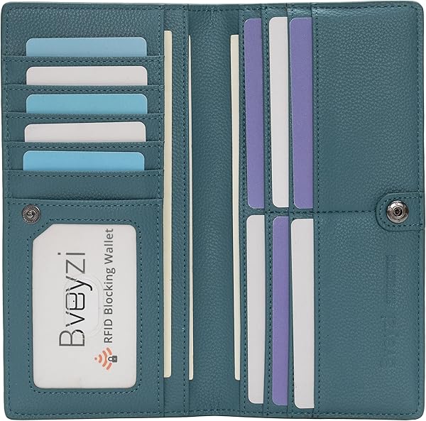 Bveyzi Ultra Slim Thin Leather RFID Blocking Credit Card Holder Bifold Clutch Wallets for Women
