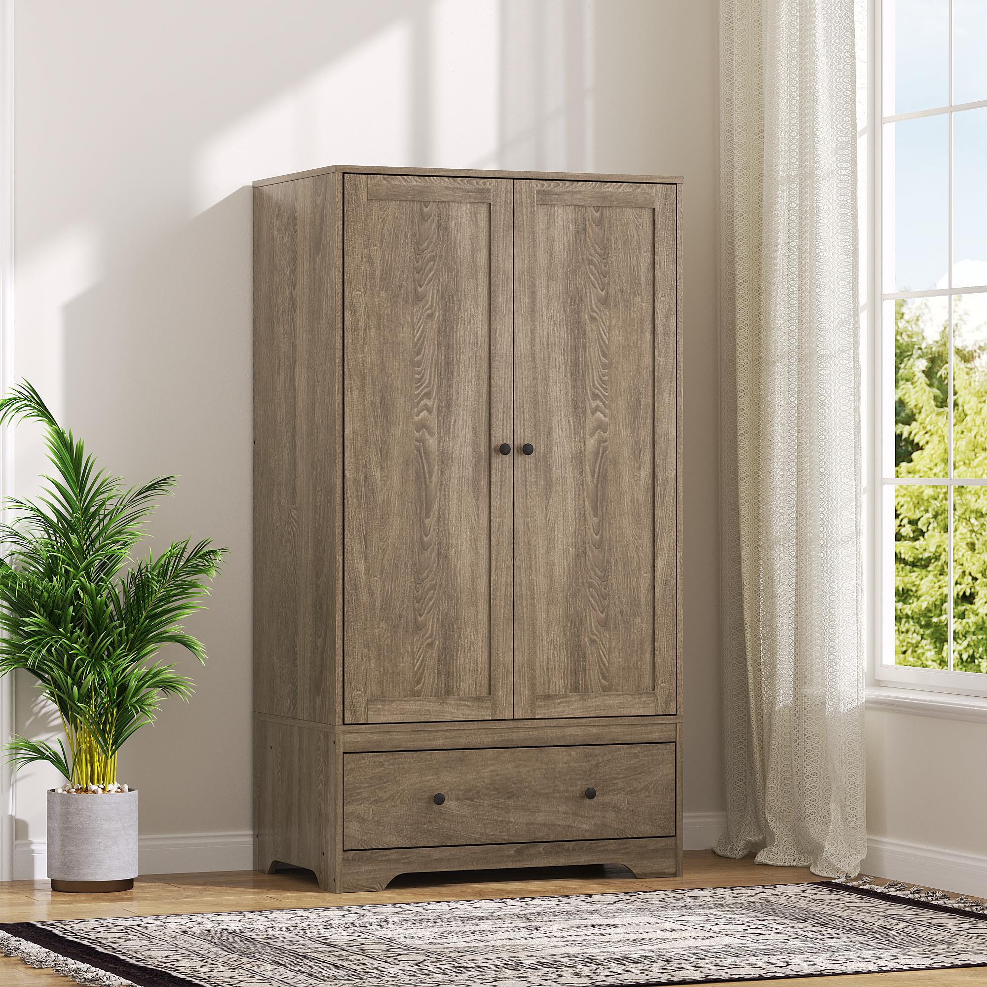 Panana Modern 2 Door 1 Drawer Wardrobe for Bedroom, 80 x 50 x 150 cm, Oak