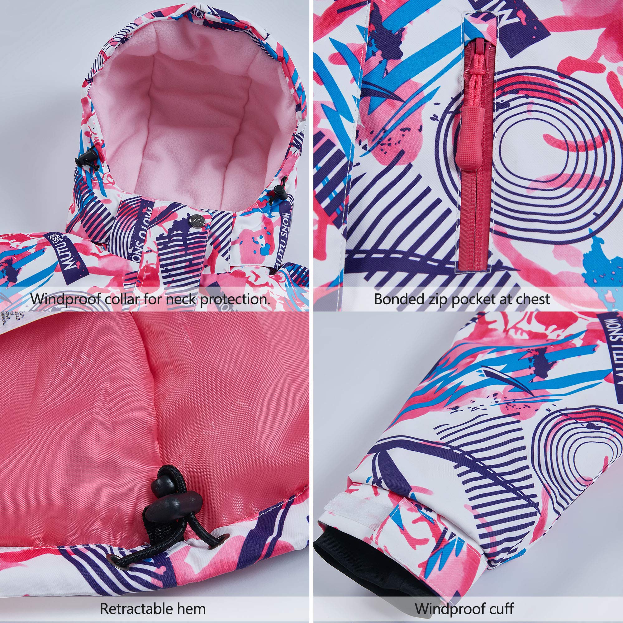 Ensemble de Ski Enfant Fille Garçon Veste de Ski Snow avec Salopette Matelassé Combinaison de Ski Neige Snowboard Imperméable Coupe-Vent