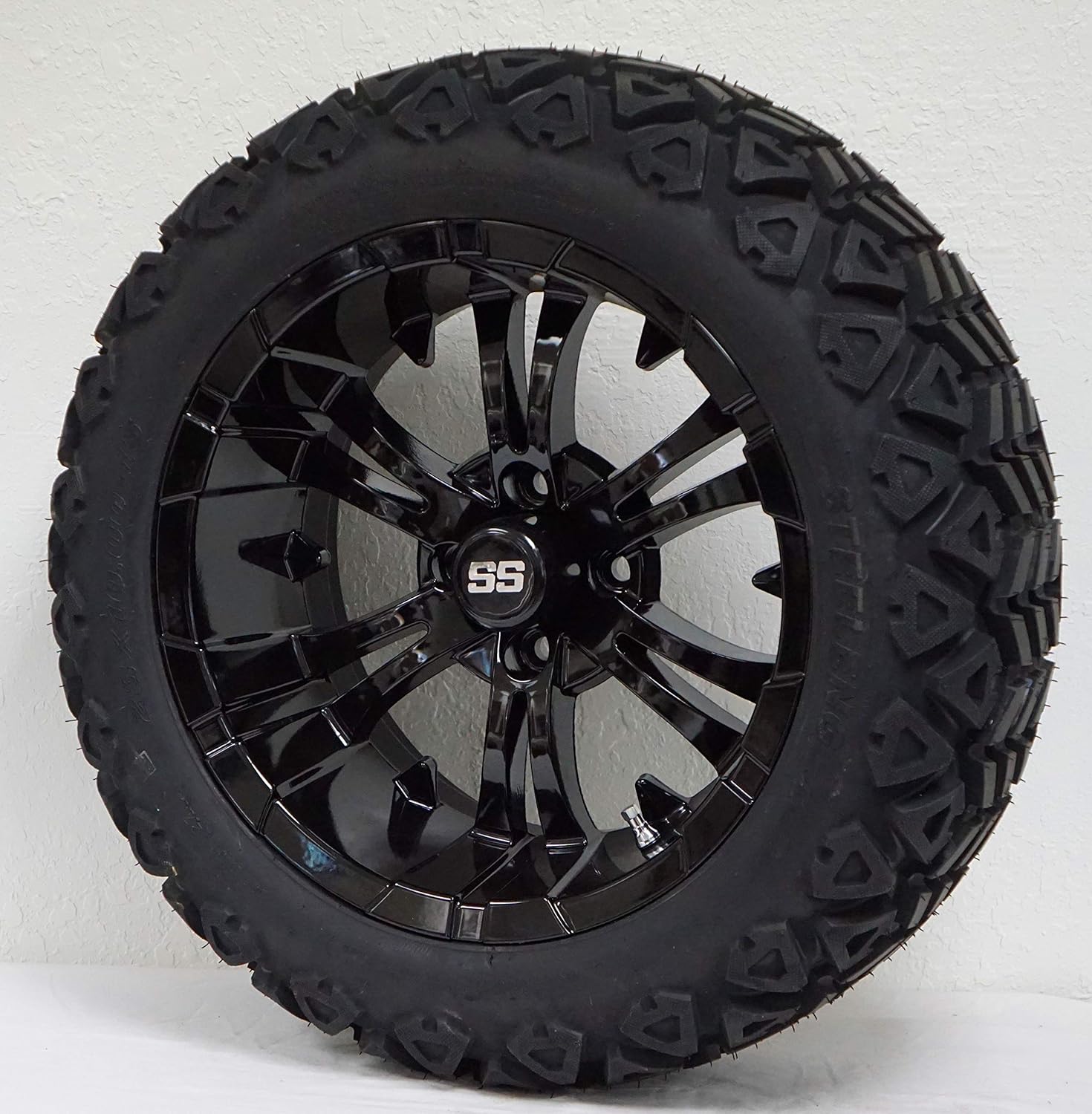 15" VAMPIRE Gloss Black Wheels and 23x10-15 DOT All Terrain Tires Combo - Set of 4