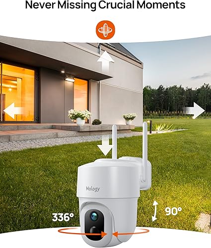 Miniatura 2 de Mology Cámara de seguridad inalámbrica para exteriores, 2K 3MP con energía solar WiFi con visión nocturna a todo color, reflector, detección de