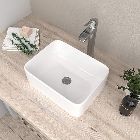 Mocoloo Vessel Sink Rectangle 16"x12" Rectangular Bathroom Vessel Sink White Porcelain Ceramic