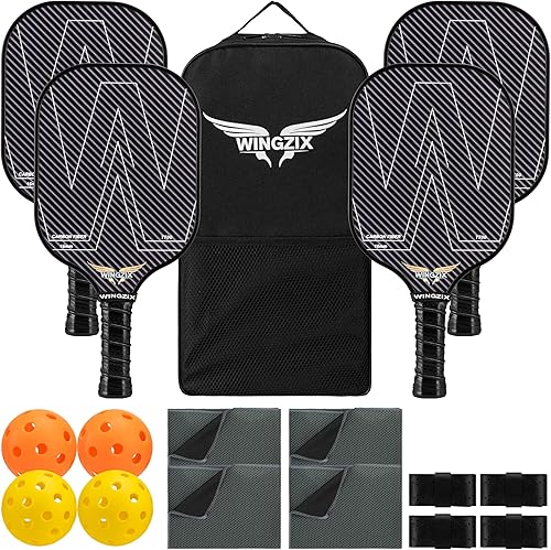 Juego de 4 palas de pickleball con bolas  Pro T700 superficie de fibra de carbono, núcleo de panal de polipropileno de 0.630 pulgadas, palas de