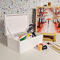 Vista 2 de Caja de almacenamiento grande de madera blanca con tapa con bisagras 30 x 20 x 14 cm (+-1.27 cm) Caja de regalo para herramientas, juguetes